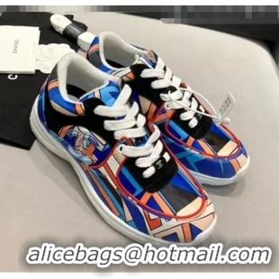 Inexpensive Chanel Multicolor Print Fabric & Calfskin Sneaker CC2035 Blue 2020