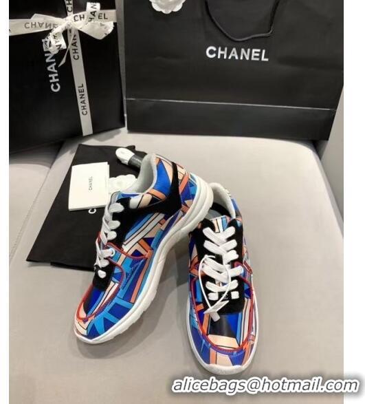 Inexpensive Chanel Multicolor Print Fabric & Calfskin Sneaker CC2035 Blue 2020