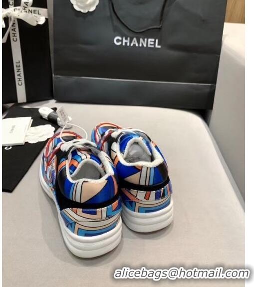 Inexpensive Chanel Multicolor Print Fabric & Calfskin Sneaker CC2035 Blue 2020