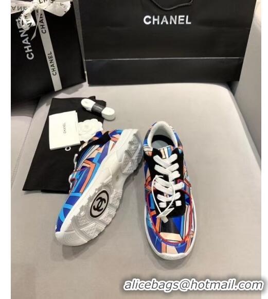 Inexpensive Chanel Multicolor Print Fabric & Calfskin Sneaker CC2035 Blue 2020