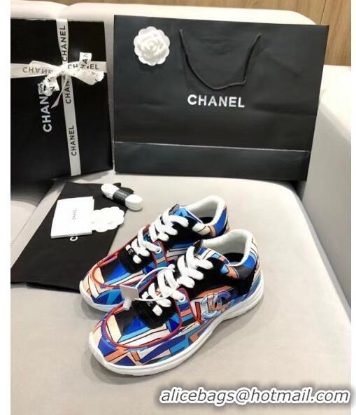 Inexpensive Chanel Multicolor Print Fabric & Calfskin Sneaker CC2035 Blue 2020