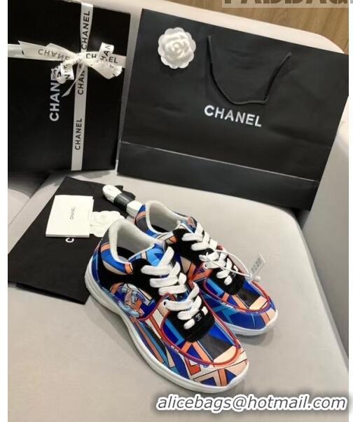 Inexpensive Chanel Multicolor Print Fabric & Calfskin Sneaker CC2035 Blue 2020