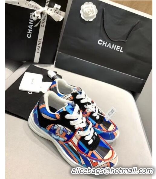 Inexpensive Chanel Multicolor Print Fabric & Calfskin Sneaker CC2035 Blue 2020