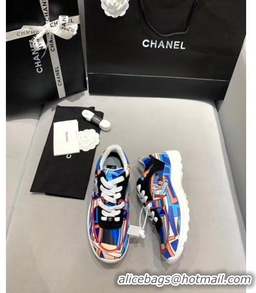 Inexpensive Chanel Multicolor Print Fabric & Calfskin Sneaker CC2035 Blue 2020