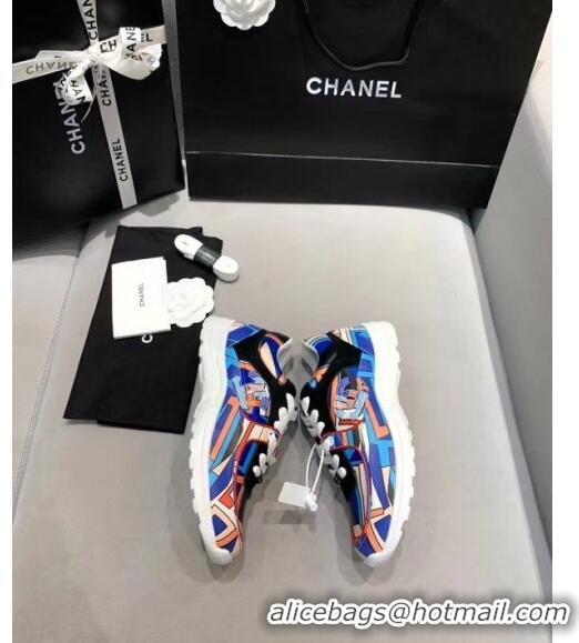 Inexpensive Chanel Multicolor Print Fabric & Calfskin Sneaker CC2035 Blue 2020