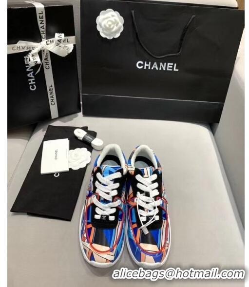 Inexpensive Chanel Multicolor Print Fabric & Calfskin Sneaker CC2035 Blue 2020