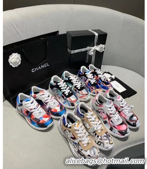 Inexpensive Chanel Multicolor Print Fabric & Calfskin Sneaker CC2035 Blue 2020