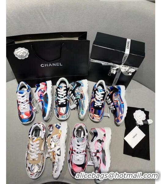 Inexpensive Chanel Multicolor Print Fabric & Calfskin Sneaker CC2035 Blue 2020