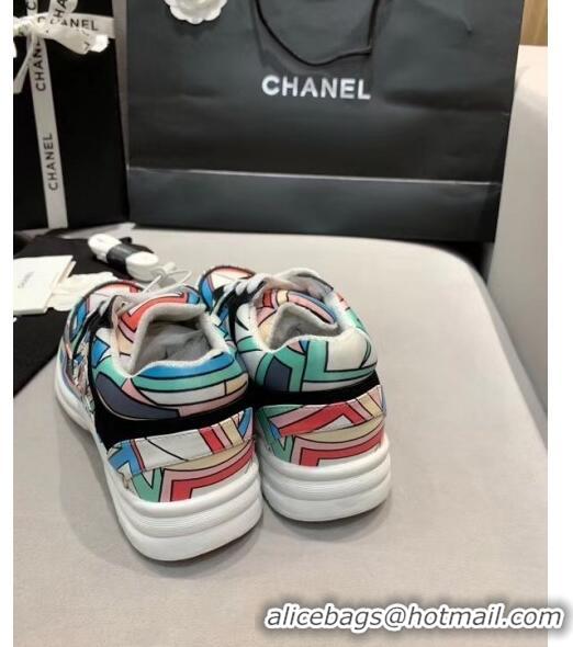 Discount Chanel Multicolor Print Fabric & Calfskin Sneaker CC2035 Cyan 2020