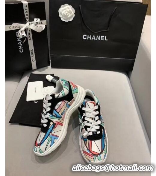 Discount Chanel Multicolor Print Fabric & Calfskin Sneaker CC2035 Cyan 2020