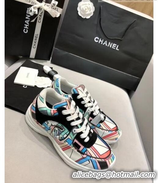 Discount Chanel Multicolor Print Fabric & Calfskin Sneaker CC2035 Cyan 2020