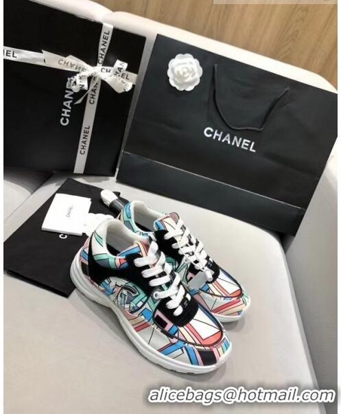 Discount Chanel Multicolor Print Fabric & Calfskin Sneaker CC2035 Cyan 2020