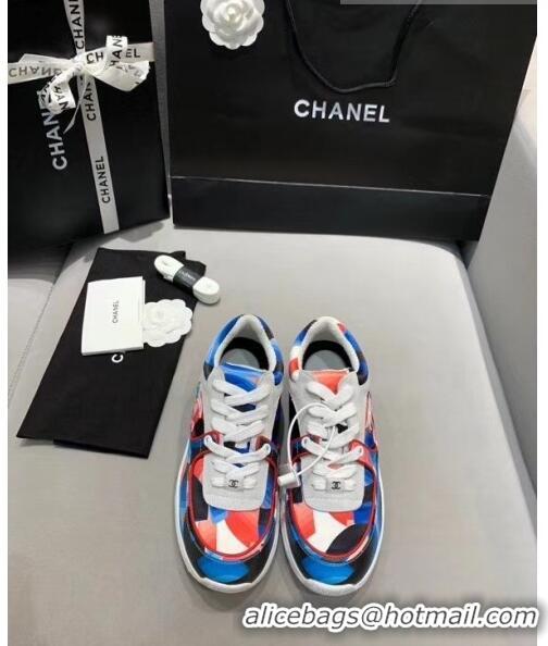 Well Crafted Chanel Multicolor Print Fabric & Calfskin Sneaker CC2035 Blue/Pink 2020