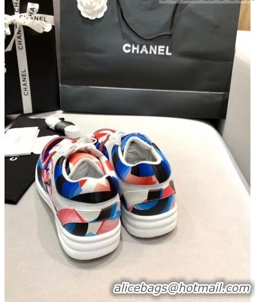 Well Crafted Chanel Multicolor Print Fabric & Calfskin Sneaker CC2035 Blue/Pink 2020