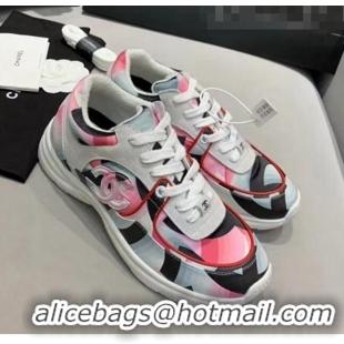 Top Design Chanel Multicolor Print Fabric & Calfskin Sneaker CC2035 Pink 2020