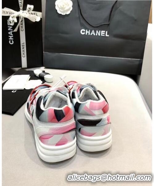 Top Design Chanel Multicolor Print Fabric & Calfskin Sneaker CC2035 Pink 2020