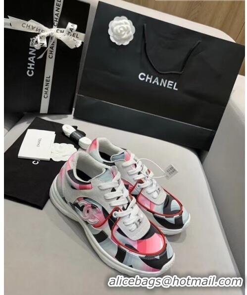 Top Design Chanel Multicolor Print Fabric & Calfskin Sneaker CC2035 Pink 2020