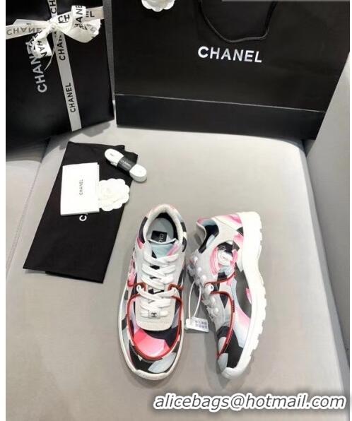 Top Design Chanel Multicolor Print Fabric & Calfskin Sneaker CC2035 Pink 2020