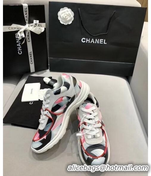 Top Design Chanel Multicolor Print Fabric & Calfskin Sneaker CC2035 Pink 2020