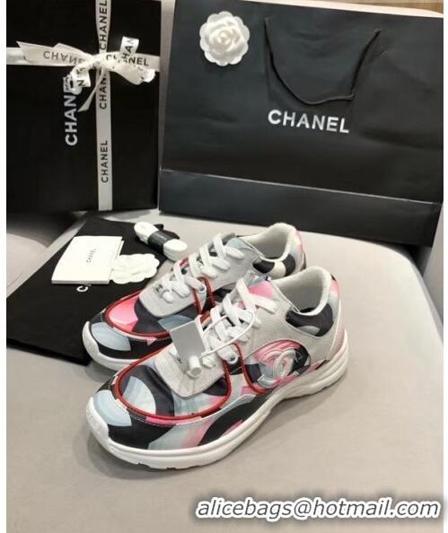 Top Design Chanel Multicolor Print Fabric & Calfskin Sneaker CC2035 Pink 2020