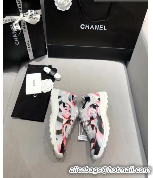 Top Design Chanel Multicolor Print Fabric & Calfskin Sneaker CC2035 Pink 2020