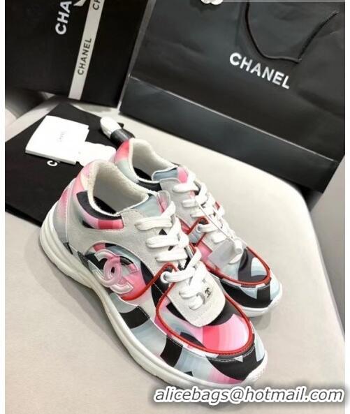 Top Design Chanel Multicolor Print Fabric & Calfskin Sneaker CC2035 Pink 2020