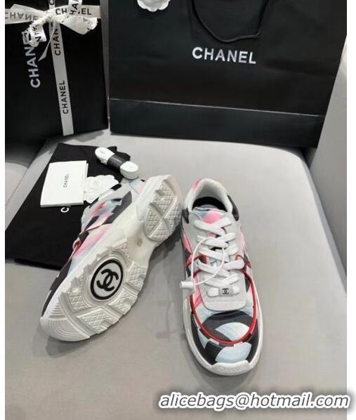 Top Design Chanel Multicolor Print Fabric & Calfskin Sneaker CC2035 Pink 2020