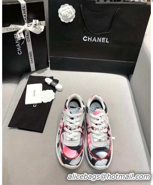 Top Design Chanel Multicolor Print Fabric & Calfskin Sneaker CC2035 Pink 2020