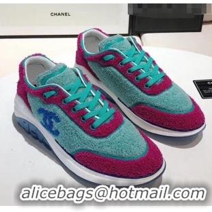 Cheapest Chanel Terry-cloth & Goatskin Classic Sneaker C52046 Green/Pink 2020