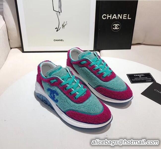 Cheapest Chanel Terry-cloth & Goatskin Classic Sneaker C52046 Green/Pink 2020