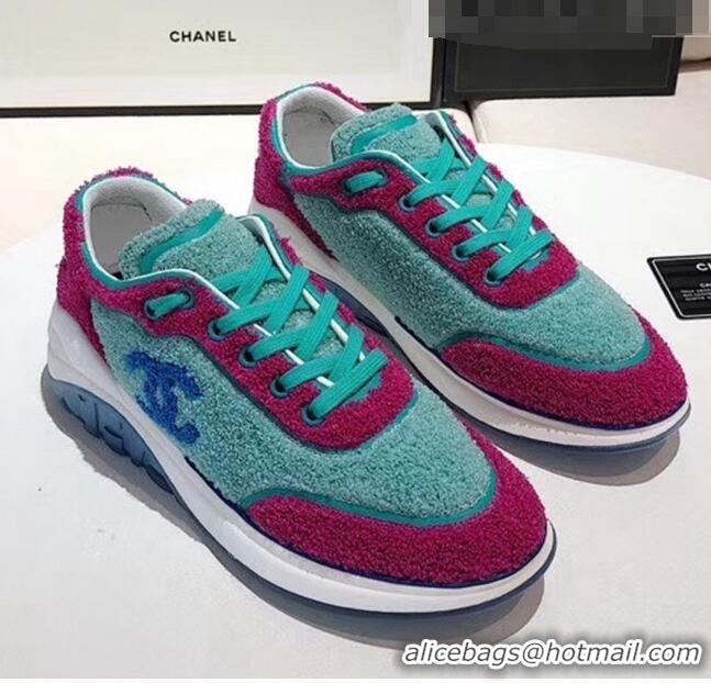 Cheapest Chanel Terry-cloth & Goatskin Classic Sneaker C52046 Green/Pink 2020