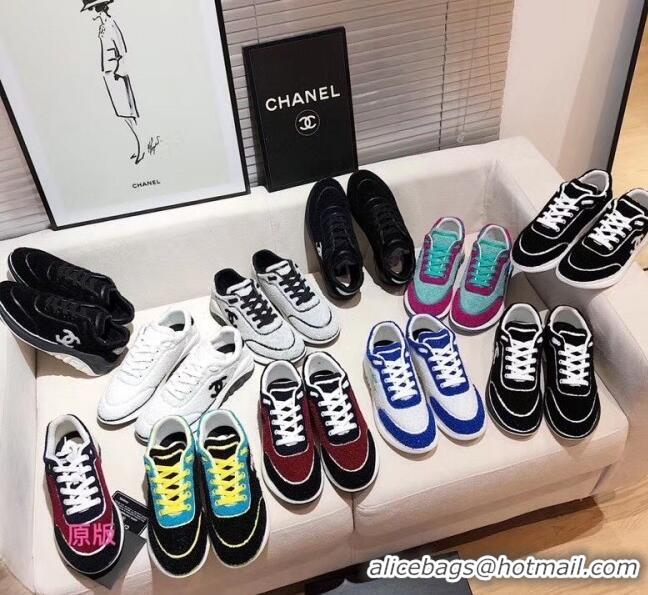 Cheapest Chanel Terry-cloth & Goatskin Classic Sneaker C52046 Green/Pink 2020