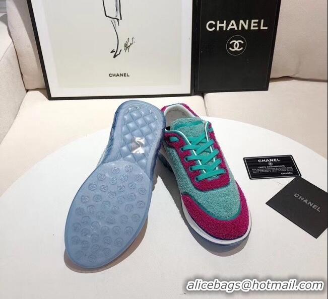 Cheapest Chanel Terry-cloth & Goatskin Classic Sneaker C52046 Green/Pink 2020