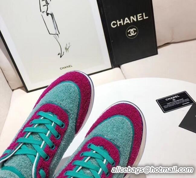 Cheapest Chanel Terry-cloth & Goatskin Classic Sneaker C52046 Green/Pink 2020