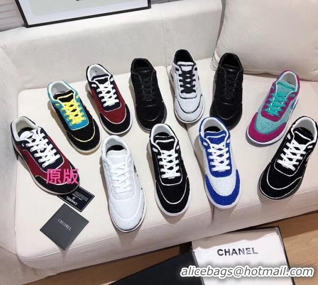 Cheapest Chanel Terry-cloth & Goatskin Classic Sneaker C52046 Green/Pink 2020