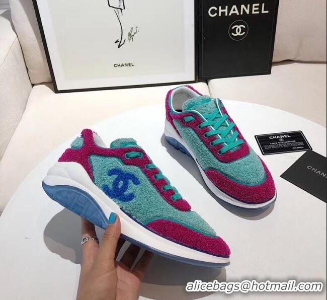 Cheapest Chanel Terry-cloth & Goatskin Classic Sneaker C52046 Green/Pink 2020