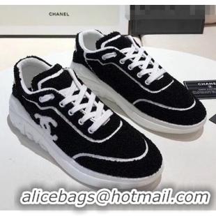 Good Product Chanel Terry-cloth & Goatskin Classic Sneaker C52046 Black/White 2020