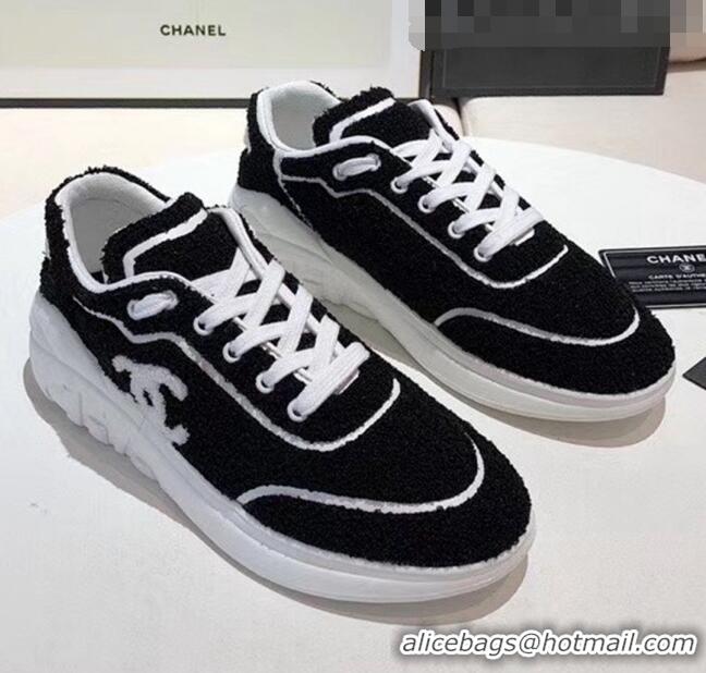 Good Product Chanel Terry-cloth & Goatskin Classic Sneaker C52046 Black/White 2020