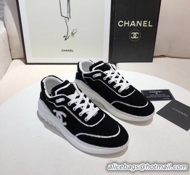 Good Product Chanel Terry-cloth & Goatskin Classic Sneaker C52046 Black/White 2020