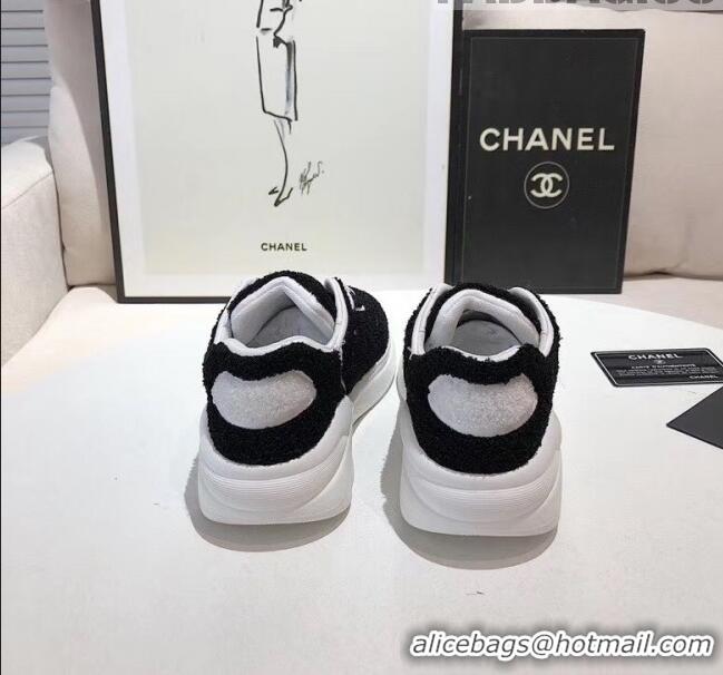 Good Product Chanel Terry-cloth & Goatskin Classic Sneaker C52046 Black/White 2020