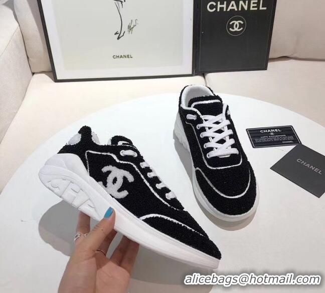 Good Product Chanel Terry-cloth & Goatskin Classic Sneaker C52046 Black/White 2020