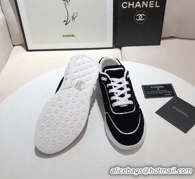 Good Product Chanel Terry-cloth & Goatskin Classic Sneaker C52046 Black/White 2020