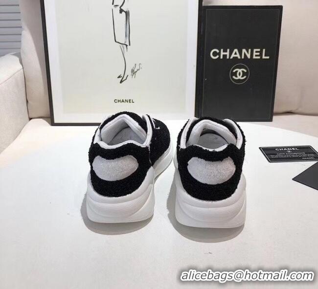 Good Product Chanel Terry-cloth & Goatskin Classic Sneaker C52046 Black/White 2020