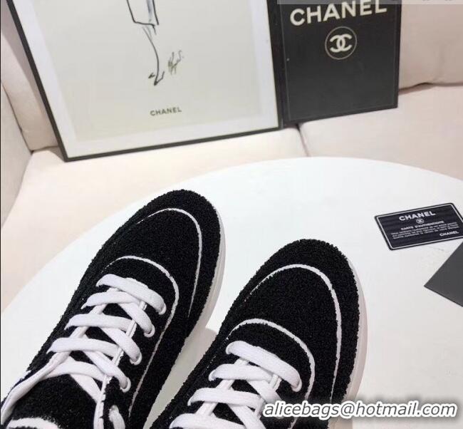 Good Product Chanel Terry-cloth & Goatskin Classic Sneaker C52046 Black/White 2020