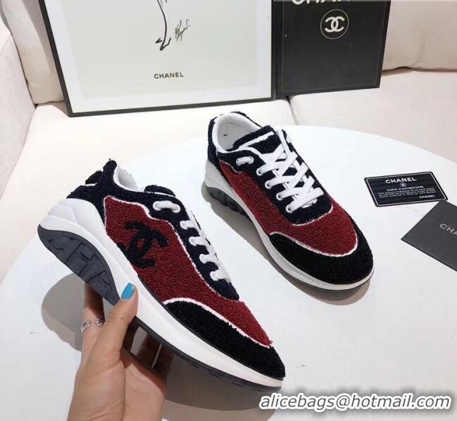 Low Cost Chanel Terry-cloth & Goatskin Classic Sneaker C52046 Deep Red/Black 2020