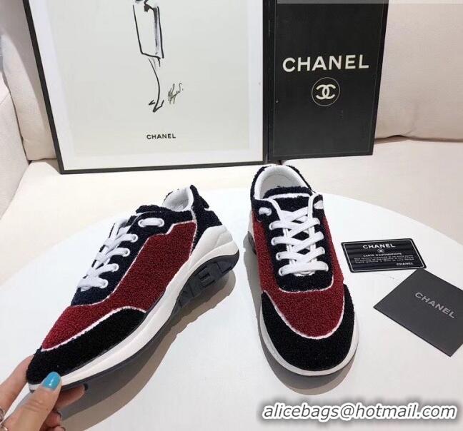 Low Cost Chanel Terry-cloth & Goatskin Classic Sneaker C52046 Deep Red/Black 2020