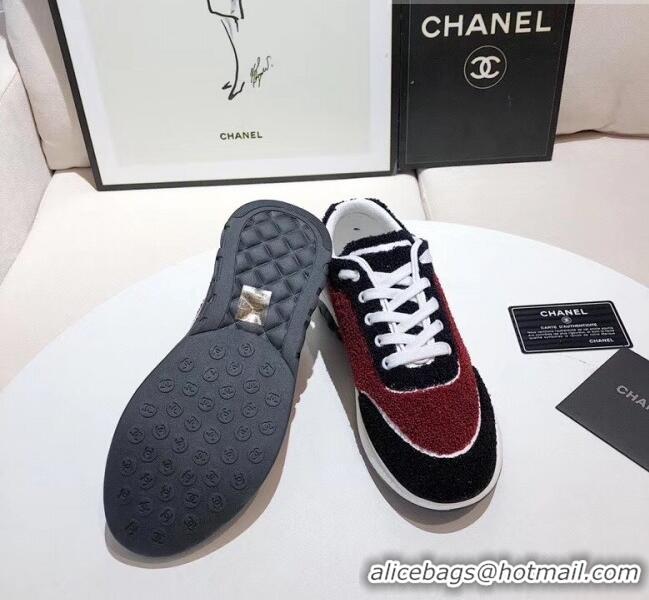 Low Cost Chanel Terry-cloth & Goatskin Classic Sneaker C52046 Deep Red/Black 2020