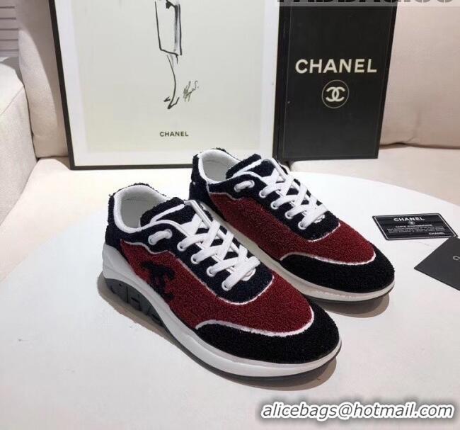 Low Cost Chanel Terry-cloth & Goatskin Classic Sneaker C52046 Deep Red/Black 2020