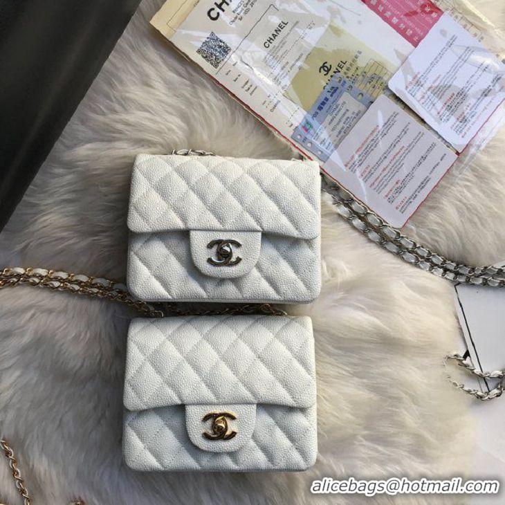 Top Quality Chanel Original Cannage Pattern Leather MINI Flap Bag A1115 White Gold