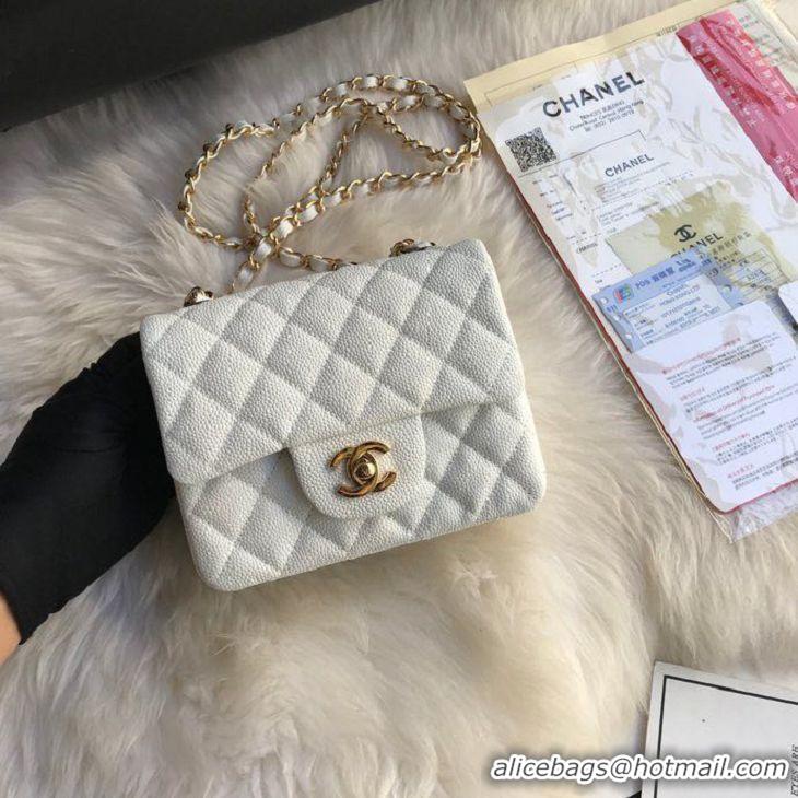 Top Quality Chanel Original Cannage Pattern Leather MINI Flap Bag A1115 White Gold